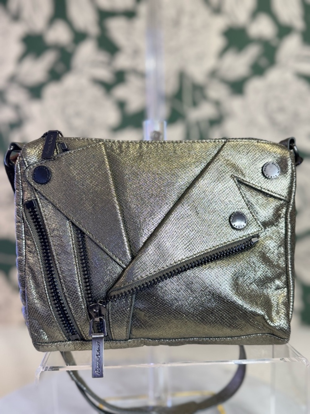 Pierre Balmain Authentic Gunmetal Crossbody Bag EUC, Rare!